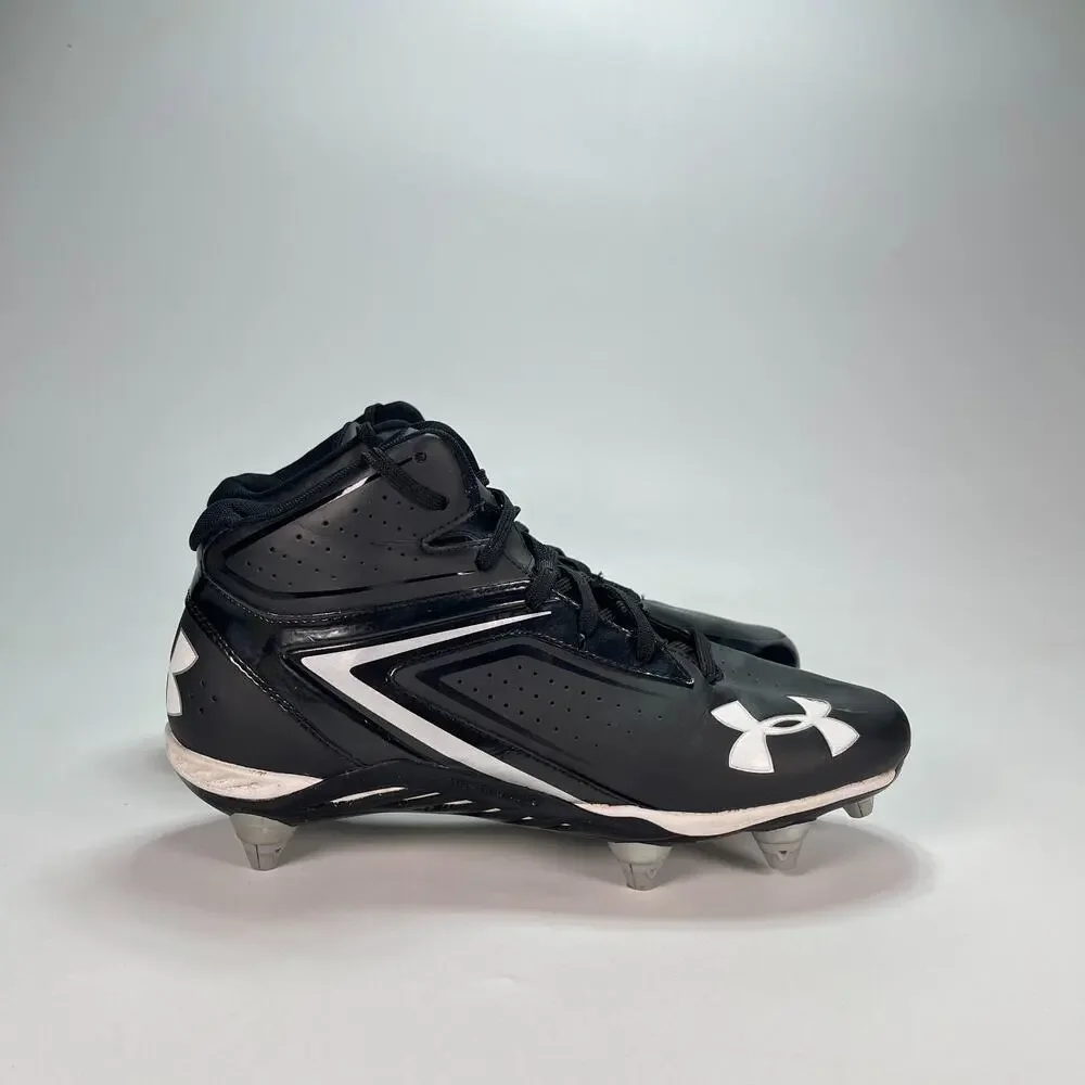 Under Armour Saber Mid Black White Football Cleats 1258023-001 Men's Size 10